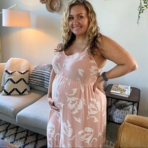 Pink Floral Maternity Maxi Dress